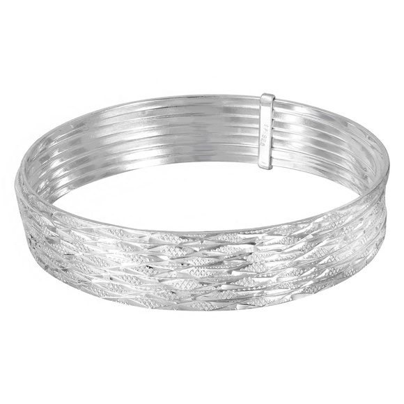 Sterling Silver Diamond Cut Semanario Bangle